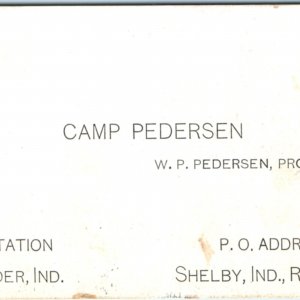 c1920s Shelby IN Camp Pedersen Hunting Advertising Train Schedule Trade Card C43