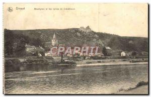 Old Postcard Bouvignes Dinant And The Ruins Of Crevecoeur Boat