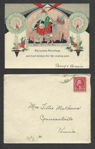 DATED 1930 XMAS & NEW YEARS GREETING EMB W/ENV & XMAS SEAL ON BACK