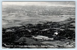 COLORADO SPRINGS, CO ~ Aerial View BROADMOOR & STADIUM c1940s Sanborn Postcard