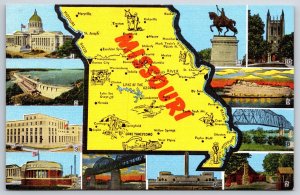 Missouri State Map~Key To Views~Willow Springs~Clinton~Sikeston~Vintage Linen PC