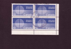 Canada, Used Corner Block of Four, United Nations 25th Anniversary, 10 Cent, ...