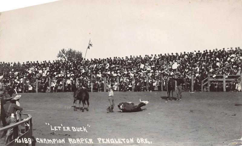 B21/ Rodeo Cowboy Horses Real Photo RPPC Postcard 1938 Pendleton Oregon 10