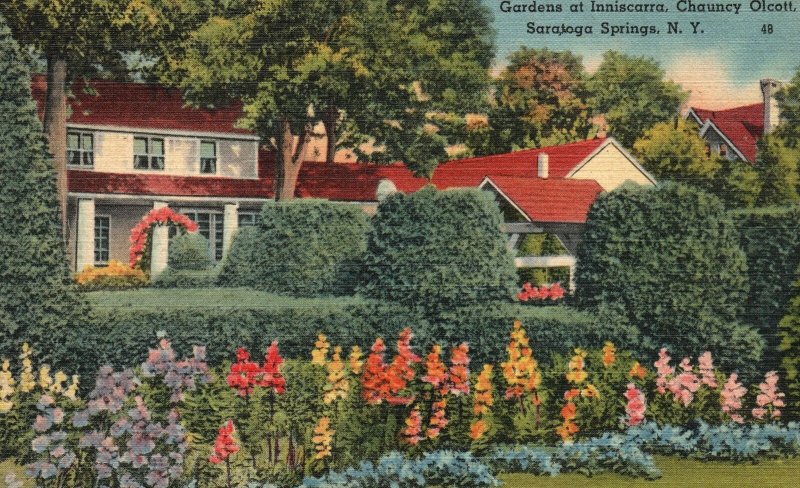 Vintage Postcard Gardens At Inniscarra Chauncy Olcott Saratoga Springs New York