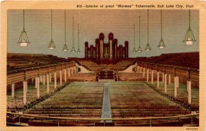 Mormon Tabernacle Salt Lake City Utah Curteich-Chicago CT Art-Colortone Postcard