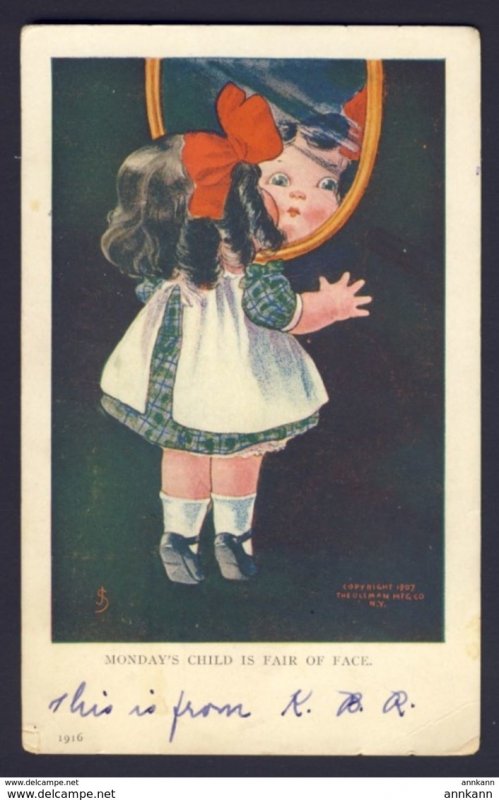 Monday's Child Is Fair of Face, 1909 - JS artist - girl looking into mirror