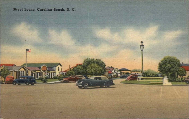 Carolina Beach North Carolina NC Classic Cars Linen Vintage Postcard