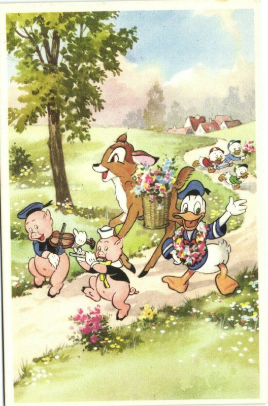 PC DISNEY, DONALD, HUEY, DEWEY AND LOUIE DUCKS, Vintage Postcard (b35894)