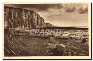 Old Postcard Ault Onival Somme Beach at low tide and the Cliffs towards Seas