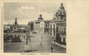 chile, VALPARAISO, Plaza Sotomayor, Street Car, Tram (1900s) Kirsinger Postcard