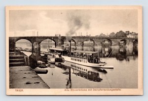 Old Roman Bridge with Steamship Landing Trier Germany UNP WB Postcard P7