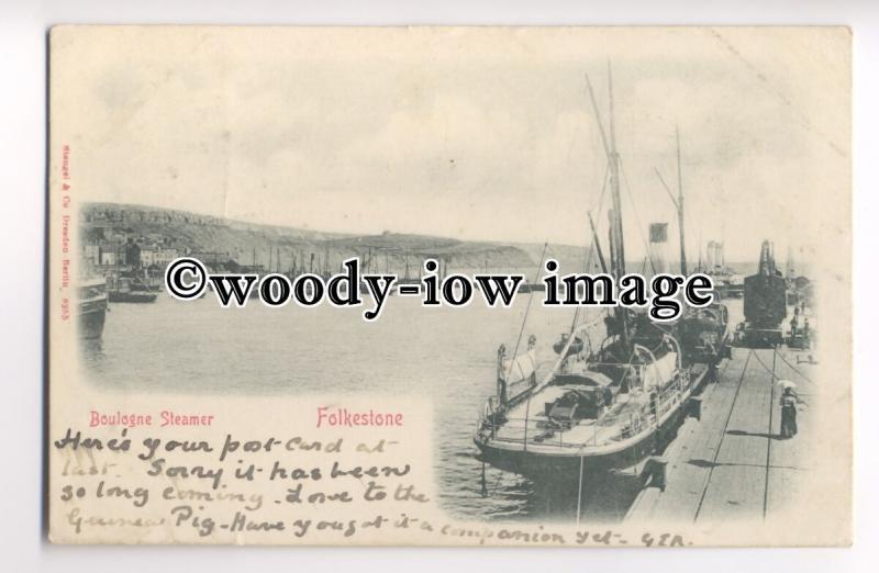 f0476 - Arrival of the Boulogne Paddle Steamer at Folkestone , Kent - postcard