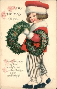 Christmas CLAPSADDLE Little Boy Wreaths Santa Hat Vintage Postcard