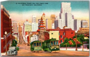 San Francisco California, Road, Street Hill and Cable Cars, Vintage Postcard