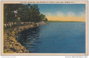 New York Geneva Pavilion Shoreline and Bathers At Seneca Lake Park  1944