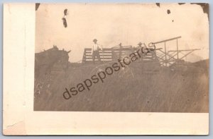 K50/ Interesting RPPC Postcard c1910 Americana Harvesting Hay Men Farm 385