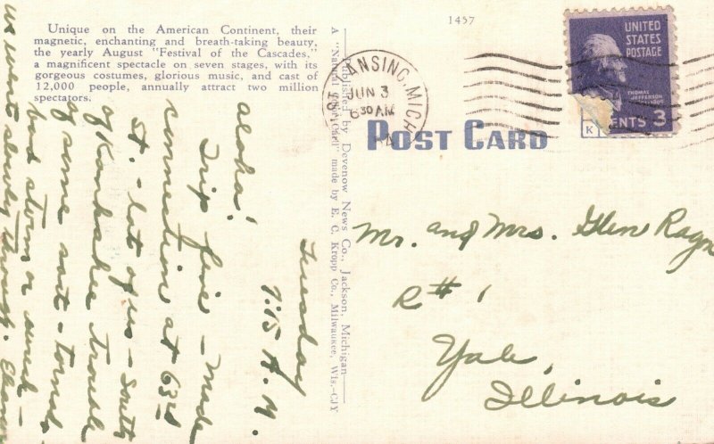 Vintage Postcard 1930's Aerial View of Cascades Jackson MI Michigan