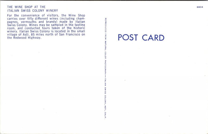 Interior of The Wine Shop Italian Swiss Colony Winery Asti California Postcard