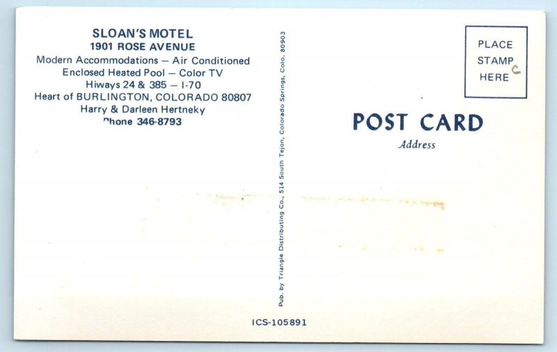 BURLINGTON, CO Colorado  SLOAN'S  MOTEL c1960s & Bonus Matchbook Cover Roadside
