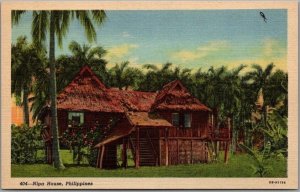 Vintage 1940 PHILIPPINES Linen Postcard Nipa House Curteich Linen / Unused