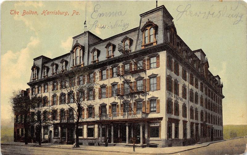 Harrisburg Pennsylvania~The Bolton Hotel~Info & Rates on Back~1910 Postcard