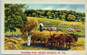 1940s Greetings from Shady Spring West Virginia Farmers Loading Hay Postcard