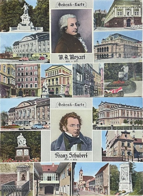 Music composers Schubert & Mozart postcards Austria multi views postcards 1960