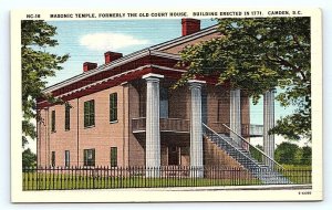 CAMDEN, SC South Carolina ~ MASONIC TEMPLE c1950s Kershaw County Linen Postcard