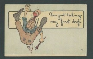 Ca 1906 Post Card Vintage Humor Im Just Taking My First Drop Falling Man W/Paint