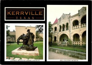 2~4X6 Postcards Kerrville, TS Texas AERIAL & COWBOY ARTISTS~HILL COUNTRY MUSEUMS
