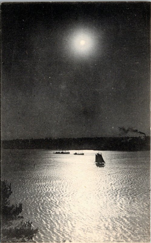 Vtg 1905 Moonlight on the Hudson Night View New York City NY Postcard