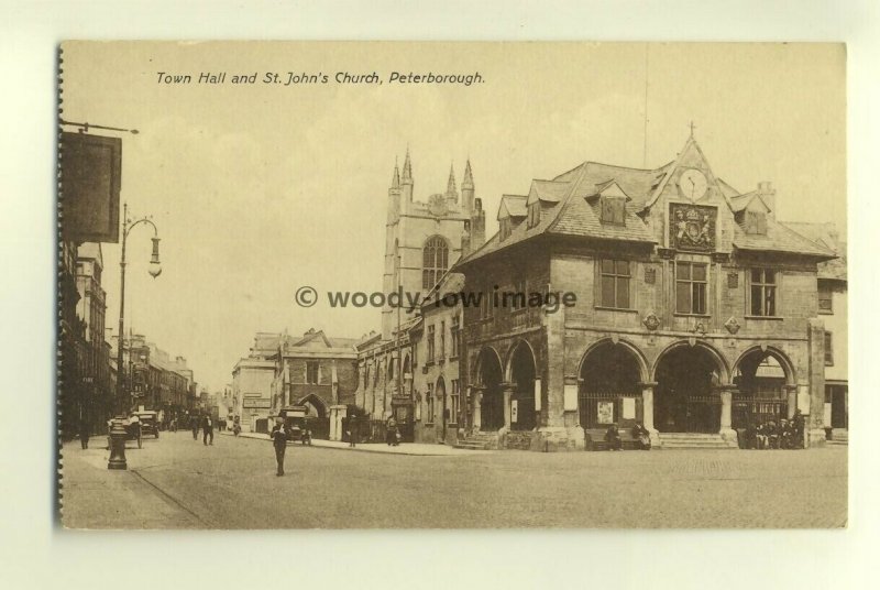 cu1500 - Town Hall & St John's Church , Peterborough Northamptonshire  postcard