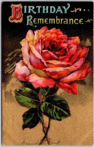 Birthday Remembrance Large Print Orange Rose Wishes & Greetings Postcard