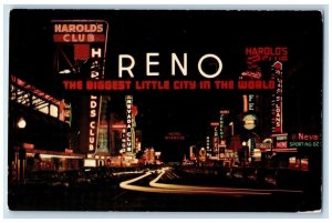 Virginia Street View At Night Harold's Club Stores Reno Nevada NV Postcard