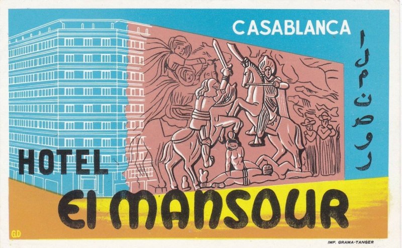 Morocco Casablanca Hotel Mansour Vintage Luggage Label sk3548