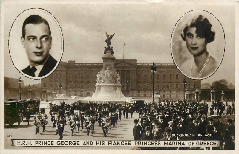 Prince George and his fiancee princess Marina of Greece royalty postcard