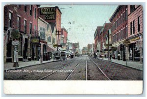 1909 Looking Down Lisbon Street Scene Lewiston Maine ME Posted Vintage Postcard