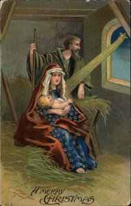 Christmas Nativity Mary Joseph Baby Jesus Starlight Vintage Postcard