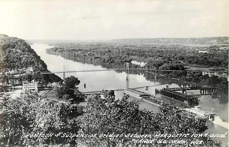 RPPC of Suspension Bridge between Marquette Iowa and Prairie du Chien