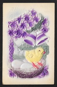 Happy Easter Chick Eggs Bells & Violets Used c1912