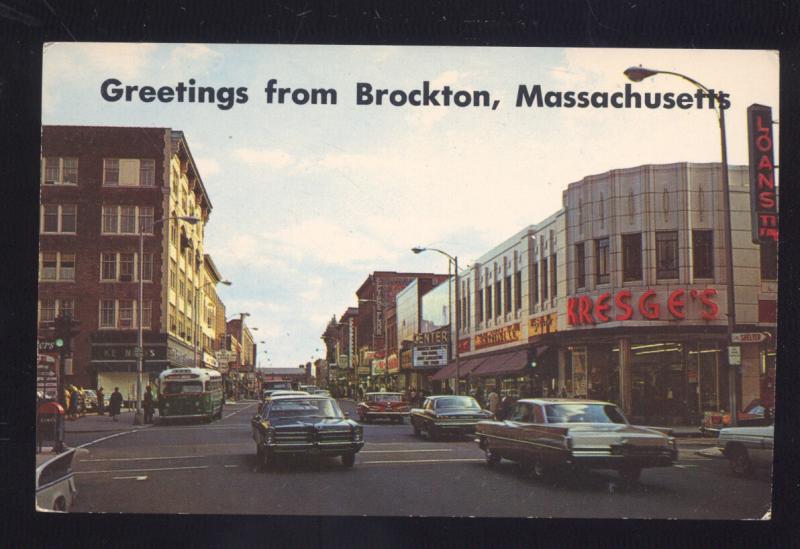 BROCKTON MASSACHUSETTS DOWNTOWN SS KRESGE STORE OLD CARS VINTAGE POSTCARD