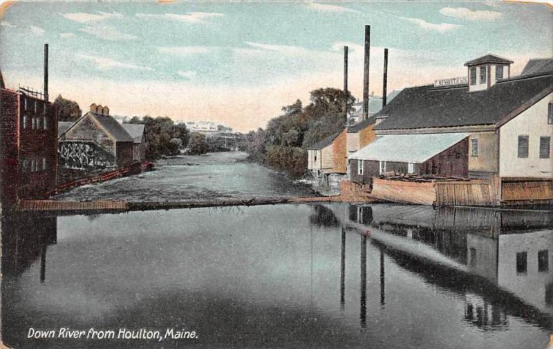 Maine Houlton, Down River with factories on left side of banks