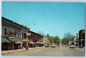 Warsaw New York Postcard Main Street Looking North Buildings Classic Cars 1960