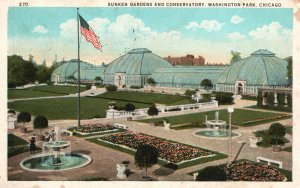 Vintage Postcard 1925 Sunken Garden Conservatory Washington Park Chicago ILL