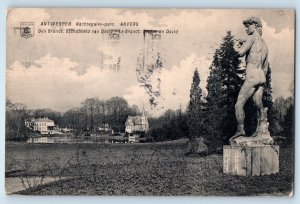 Antwerp Belgium Postcard Statue of David Le Brant Nightingales Park 1920 Posted