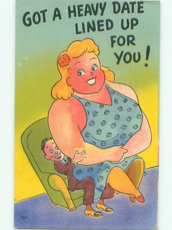 Linen Comic Chubby Fat Woman Sitting On Small Man Ac0155 Topics Cartoons And Comics Cartoons 6016