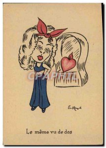 Old Postcard Fantasy Illustrator The same seen from behind Heart