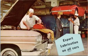 Oil Change Auto Garage Expert Lubrication Chevron Advertising c1960 Postcard H17