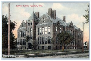 c1910's Lincoln School Campus Building Dirt Road Appleton Wisconsin WI Postcard