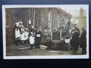 Walthamstow Fire Engine (2) FATHER CHRISTMAS Delivers Presents c1921 RP Postcard